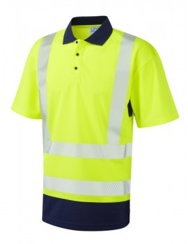 Leo Mortehoe Dual Colour Coolviz Plus Polo Shirt Yellow/Navy High Visibility